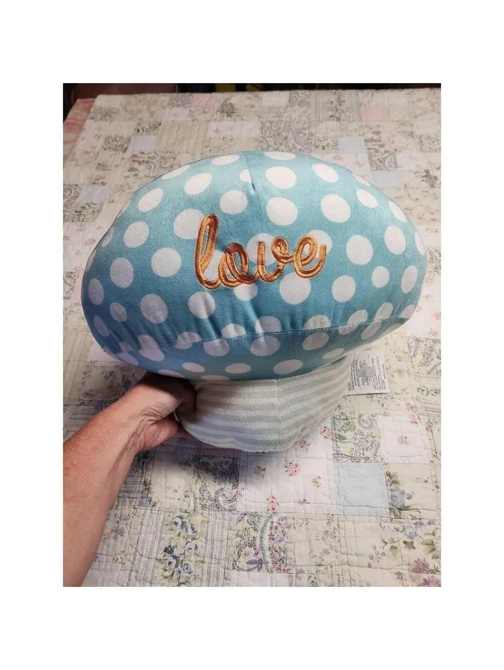 CRB Kids Mushroom Pillow Blue Polka Dot “Love” Nursery 17x14